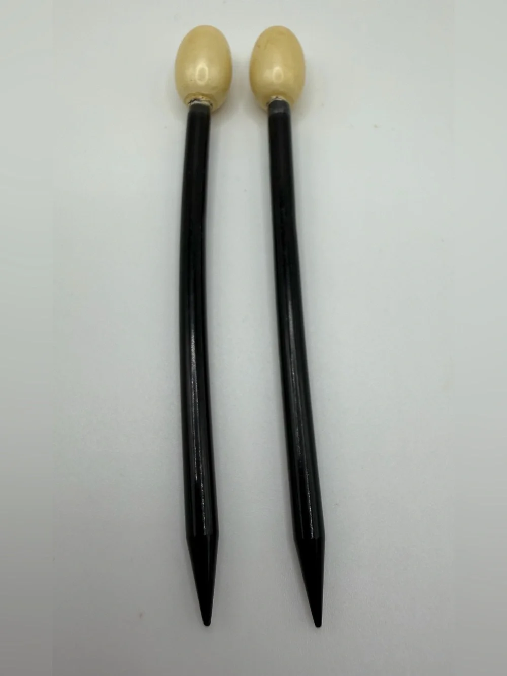 2 Vtg Art Deco Hair Stick French Black Celluloid Faux Pearl Ball Top Bun Pin Lot